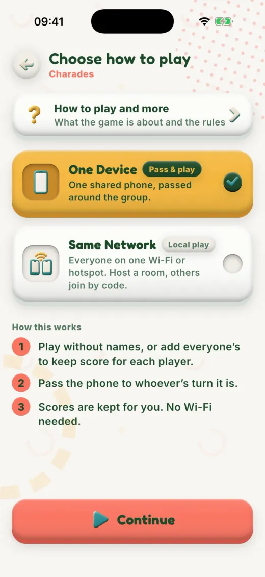 Choosing between one device and same network play